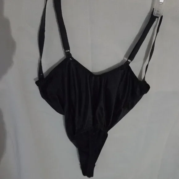 VTG Oscar de la Renta Black Satin Bodysuit80s Designer Lingerie Teddy.high